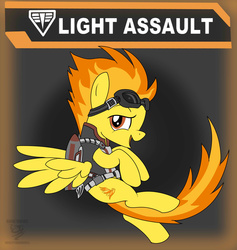 Size: 2140x2254 | Tagged: safe, artist:spazzymcnugget, spitfire, pony, g4, crossover, female, high res, jetpack, planetside 2, science fiction, solo, terran republic, vector, video game