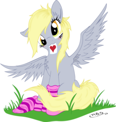 Size: 1024x1080 | Tagged: safe, artist:corvostawr, artist:midnightblitzz, derpy hooves, pegasus, pony, g4, :3, blushing, clothes, cute, female, looking at you, mare, simple background, sitting, smiling, socks, solo, spread wings, striped socks, transparent background, vector