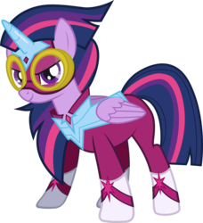 Size: 6000x6593 | Tagged: safe, artist:byteslice, twilight sparkle, alicorn, pony, g4, power ponies (episode), absurd resolution, female, folded wings, goggles, looking at you, mare, masked matter-horn costume, power ponies, simple background, smiling, smiling at you, smirk, solo, spandex, transparent background, twilight sparkle (alicorn), vector, wings