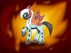 Size: 1600x1200 | Tagged: safe, artist:chromadraws, volcarona, crossover, fire, pokémon, ponified, solo