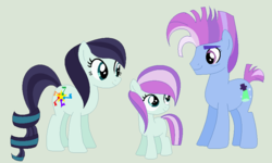 Size: 856x514 | Tagged: safe, artist:deppressedunicorn, coloratura, limelight, oc, oc:spot light, g4, family, female, limetura, male, offspring, parent:coloratura, parent:limelight, parents:limetura, shipping, straight