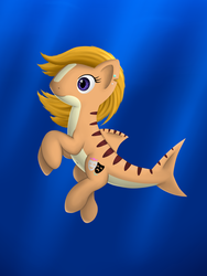 Size: 900x1200 | Tagged: safe, artist:redquoz, oc, oc only, oc:sea dazzle, original species, shark, shark pony, belly button, fins, solo, stripes, tiger shark pony, underwater