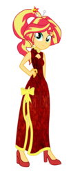 Size: 1500x3630 | Tagged: safe, artist:lifes-remedy, sunset shimmer, equestria girls, g4, alternate hairstyle, cheongsam, chinese new year, clothes, cute, female, ponytail, red dress, solo