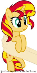 Size: 3458x6625 | Tagged: safe, artist:justisanimation, sunset shimmer, human, pony, unicorn, g4, cute, female, hand, holding a pony, justis holds a pony, mare, shimmerbetes, simple background, solo, transparent background