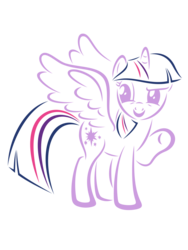 Size: 1024x1365 | Tagged: safe, artist:fruft, twilight sparkle, alicorn, pony, g4, female, hooves, horn, lineart, mare, raised eyebrow, simple background, smiling, solo, spread wings, transparent background, twilight sparkle (alicorn), wings