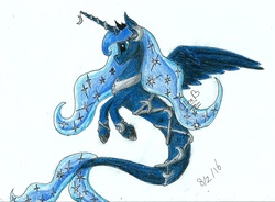 Size: 1832x1350 | Tagged: safe, artist:flutterpaint, princess luna, mermaid, merpony, g4, female, solo, traditional art