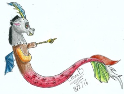 Size: 1429x1092 | Tagged: safe, artist:flutterpaint, discord, mermaid, g4, male, solo, traditional art
