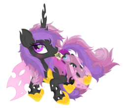 Size: 4361x3829 | Tagged: safe, artist:law44444, princess cadance, changeling, g4, bed hair, changelingified, cute, female, fluffy, heart, love, princess cadalis, purple changeling, solo, species swap