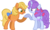 Size: 946x567 | Tagged: safe, artist:skulifuck, applejack (g1), sparkler (g1), earth pony, pony, g1, g4, duo, female, g1 to g4, generation leap, holding hooves, mare, simple background, transparent background, watermark