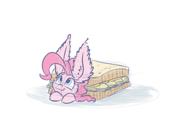 Size: 1000x800 | Tagged: safe, artist:heir-of-rick, pinkie pie, g4, cute, female, food, impossibly large ears, sandwich, solo