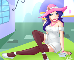 Size: 1000x815 | Tagged: safe, artist:emberfan11, rarity, human, g4, clothes, female, humanized, socks, solo, thigh highs