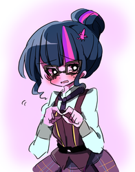 Size: 857x1091 | Tagged: safe, artist:lotte, sci-twi, twilight sparkle, equestria girls, g4, my little pony equestria girls: friendship games, blushing, crying, cute, female, glasses, meganekko, nervous, open mouth, shy, solo, twiabetes, wavy mouth