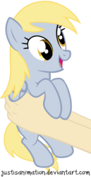 Size: 3361x6500 | Tagged: safe, artist:justisanimation, derpy hooves, human, pony, g4, cute, derpabetes, female, hand, holding a pony, justis holds a pony, offscreen character, simple background, solo, transparent background, vector