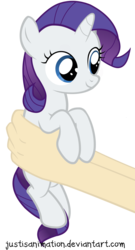 Size: 3778x6972 | Tagged: safe, artist:justisanimation, rarity, human, pony, unicorn, g4, cute, female, filly, filly rarity, hand, holding a pony, justis holds a pony, offscreen character, raribetes, simple background, smiling, solo focus, transparent background, vector, younger