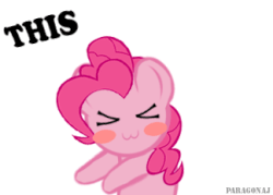 Size: 324x232 | Tagged: safe, artist:paragonaj, pinkie pie, g4, :3, ><, animated, blushing, cute, diapinkes, eyes closed, female, loop, reaction image, simple background, solo, text, x3