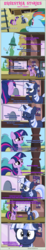 Size: 1475x7982 | Tagged: safe, artist:estories, rainbow dash, twilight sparkle, oc, oc:silverlay, original species, pony, umbra pony, unicorn, comic:seeds of darkness, g4, comic, train station, unicorn twilight