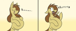 Size: 1280x526 | Tagged: safe, artist:metalaura, oc, oc only, oc:hissyfit, lamia, original species, belly, burp, burping feathers, burping up items, comic, feather, female, fetish, flutterprey, implied fluttershy, licking, licking lips, solo, tongue out, vore