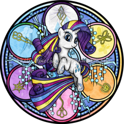 Size: 2100x2100 | Tagged: safe, artist:akili-amethyst, rarity, g4, disney, dive to the heart, female, high res, keys of harmony, kingdom hearts, multicolored hair, rainbow hair, rainbow power, rainbow power-ified, rainbow tail, solo, stained glass, watermark