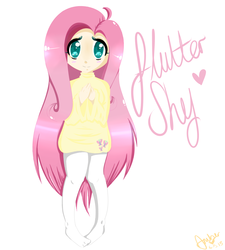 Size: 4500x5000 | Tagged: safe, artist:amberony, fluttershy, human, g4, absurd resolution, blushing, clothes, cute, female, humanized, looking at you, name, shyabetes, simple background, socks, solo, standing, sweater, sweatershy, white background