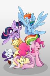 Size: 6889x10456 | Tagged: safe, artist:cutepencilcase, applejack, fluttershy, pinkie pie, rainbow dash, rarity, twilight sparkle, alicorn, pony, g4, absurd resolution, female, mane six, mare, simple background, twilight sparkle (alicorn)