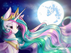 Size: 800x600 | Tagged: safe, artist:cassiel, princess celestia, alicorn, pony, g4, crying, female, frown, looking down, mare in the moon, moon, moonlight, night, sad, solo