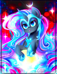 Size: 1618x2115 | Tagged: safe, artist:koveliana, nightmare moon, g4, chromatic aberration, color porn, female, moon, nightmare mlem, solo, starry eyes, tongue out, wingding eyes
