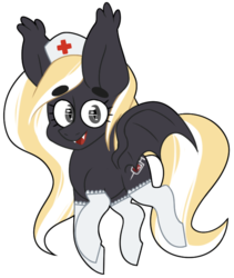 Size: 581x689 | Tagged: safe, artist:thetessinator, oc, oc only, oc:nighthaunt, bat pony, pony, female, looking at you, nurse, open mouth, solo