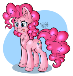 Size: 1613x1690 | Tagged: safe, artist:fezcake, pinkie pie, g4, chest fluff, cutie mark, ear fluff, female, smiling, solo, tongue out