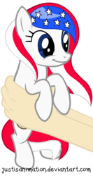 Size: 3431x6431 | Tagged: safe, artist:justisanimation, oc, oc only, human, cute, hand, justis holds a pony, nation ponies, offscreen character, ponified, simple background, solo, transparent background, united states, vector