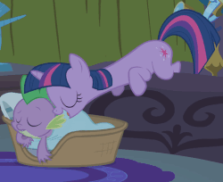 Size: 530x432 | Tagged: safe, screencap, spike, twilight sparkle, pony, unicorn, g4, winter wrap up, animated, bed, blanket, cute, eyes closed, female, mare, pillow, sleeping