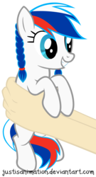 Size: 3431x6375 | Tagged: safe, artist:justisanimation, oc, oc only, oc:marussia, human, cute, grin, hand, justis holds a pony, nation ponies, offscreen character, ponified, russia, simple background, solo, transparent background, vector