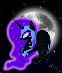 Size: 1280x1520 | Tagged: safe, artist:sakya-chan, nightmare moon, g4, female, grin, moon, portrait, solo