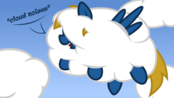 Size: 1920x1080 | Tagged: safe, artist:coatieyay, oc, oc only, oc:rainy season, pegasus, pony, cloud, descriptive noise, disguise, hiding, horse noises, meme, open mouth, sky, smiling, solo, spread wings, wallpaper