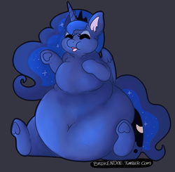 Size: 1015x996 | Tagged: safe, artist:adoeable, princess luna, g4, belly, big belly, chubby cheeks, fat, female, heart, hoof heart, obese, princess moonpig, solo
