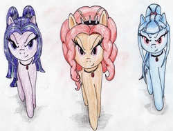 Size: 2864x2182 | Tagged: safe, artist:40kponyguy, derpibooru exclusive, adagio dazzle, aria blaze, sonata dusk, equestria girls, g4, equestria girls ponified, high res, looking at you, ponified, the dazzlings, traditional art