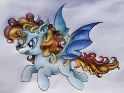 Size: 3648x2736 | Tagged: safe, artist:masturboy84, oc, oc only, oc:stardust, bat pony, pony, high res, solo, traditional art