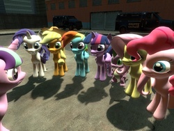 Size: 1024x768 | Tagged: safe, artist:sonic5421, applejack, fluttershy, pinkie pie, rainbow dash, rarity, spike, starlight glimmer, twilight sparkle, alicorn, pony, g4, 3d, female, gmod, mane seven, mane six, mare, twilight sparkle (alicorn)