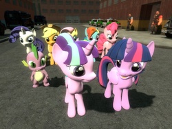 Size: 1024x768 | Tagged: safe, artist:sonic5421, applejack, fluttershy, pinkie pie, rainbow dash, rarity, spike, starlight glimmer, twilight sparkle, alicorn, pony, g4, 3d, female, gmod, mane seven, mane six, mare, twilight sparkle (alicorn)