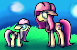 Size: 930x606 | Tagged: safe, artist:ressurectednightmare, fluttershy, posey, g1, g4, g1 to g4, generation leap