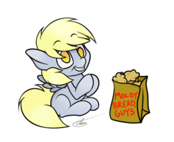 Size: 972x792 | Tagged: safe, artist:ethaes, derpy hooves, pegasus, pony, g4, cute, female, food, homestar runner, mare, muffin, paper bag, simple background, solo, transparent background