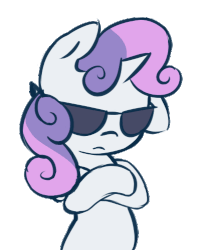 Size: 427x500 | Tagged: safe, artist:spikedmauler, edit, sweetie belle, pony, unicorn, g4, animated, boombox, crossed hooves, female, gif, go ask sweetie belle, headbang, sick beats, solo, sunglasses
