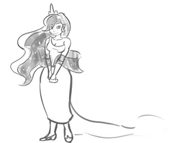 Size: 820x684 | Tagged: safe, artist:leadhooves, princess luna, human, g4, clothes, dress, female, humanized, monochrome, solo