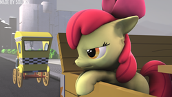 Size: 1920x1080 | Tagged: safe, artist:endelthepegasus, apple bloom, g4, 3d, bored, city, female, solo, source filmmaker, taxi