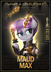 Size: 1414x2000 | Tagged: safe, artist:kuma8696, maud pie, earth pony, pony, g4, alternate hairstyle, alternate timeline, apocalypse maud, crystal war timeline, english, mad max, mad max fury road, movie, movie poster, movie reference, oscar, pun, statue