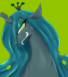 Size: 1877x2133 | Tagged: safe, artist:91o42, queen chrysalis, changeling, changeling queen, g4, crown, female, jewelry, regalia, simple background, smiling, solo