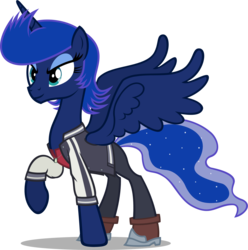 Size: 1751x1765 | Tagged: safe, artist:zacatron94, princess luna, g4, alternate hairstyle, clothes, female, parody, pompadour, raised hoof, simple background, solo, space dandy, transparent background, varsity jacket, vector