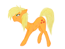 Size: 4000x3000 | Tagged: safe, artist:masaoshi, applejack, g4, bed mane, female, hatless, missing accessory, simple background, solo