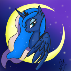 Size: 512x512 | Tagged: safe, artist:pegas1ster, princess luna, alicorn, pony, g4, crescent moon, eyeshadow, female, makeup, mare, moon, night, night sky, sky, solo