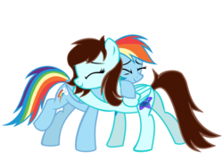 Size: 1600x1200 | Tagged: safe, artist:anonymous, rainbow dash, oc, oc:linormusicbeat, pegasus, pony, g4, cute, dashabetes, female, hug, mare, simple background, transparent background, vector