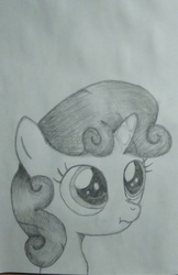 Size: 1438x2223 | Tagged: safe, artist:kaczor1121, sweetie belle, g4, female, monochrome, scrunchy face, sketch, solo, traditional art